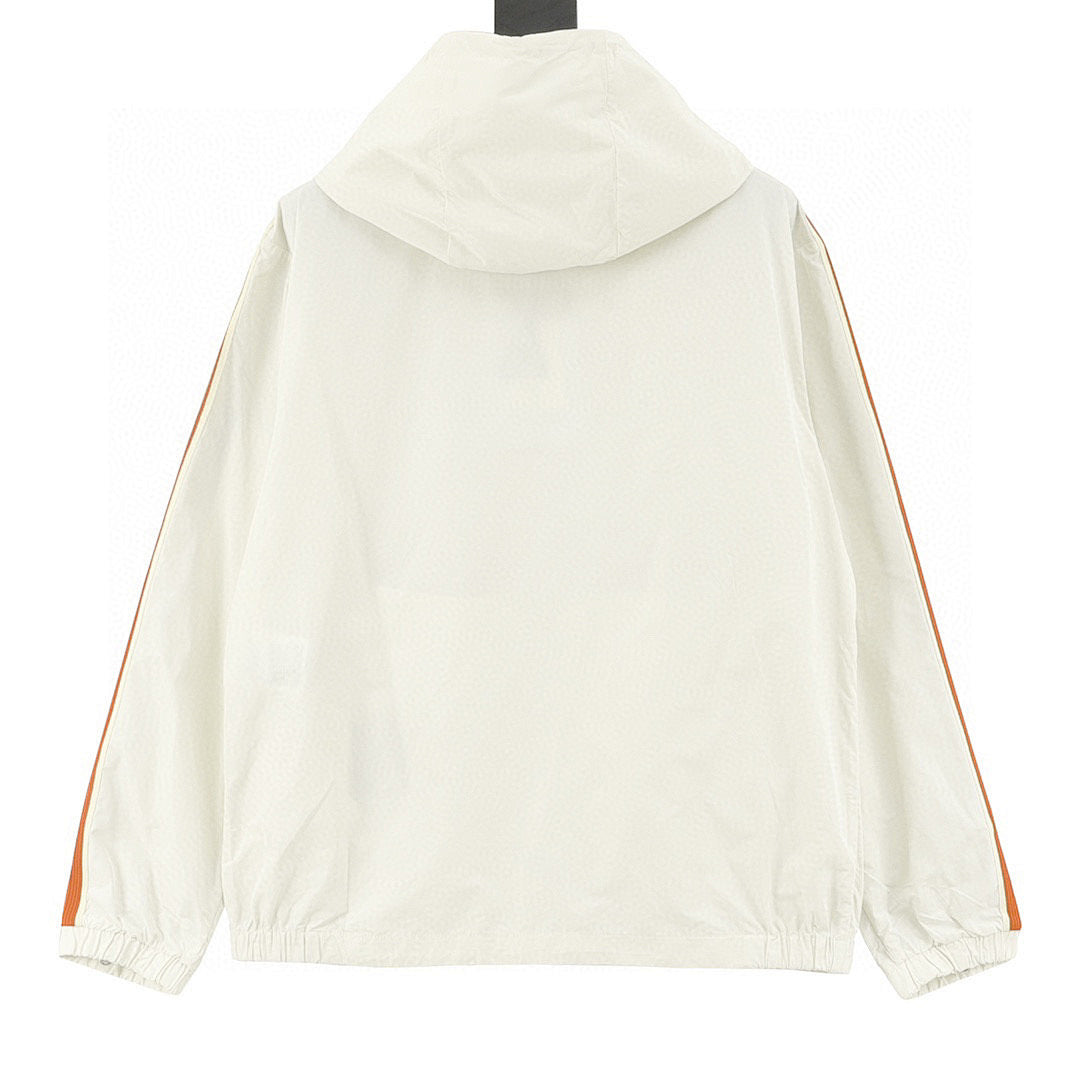 Moncler Striped-Sleeve Hooded Shell Jacket - Ivory - back view