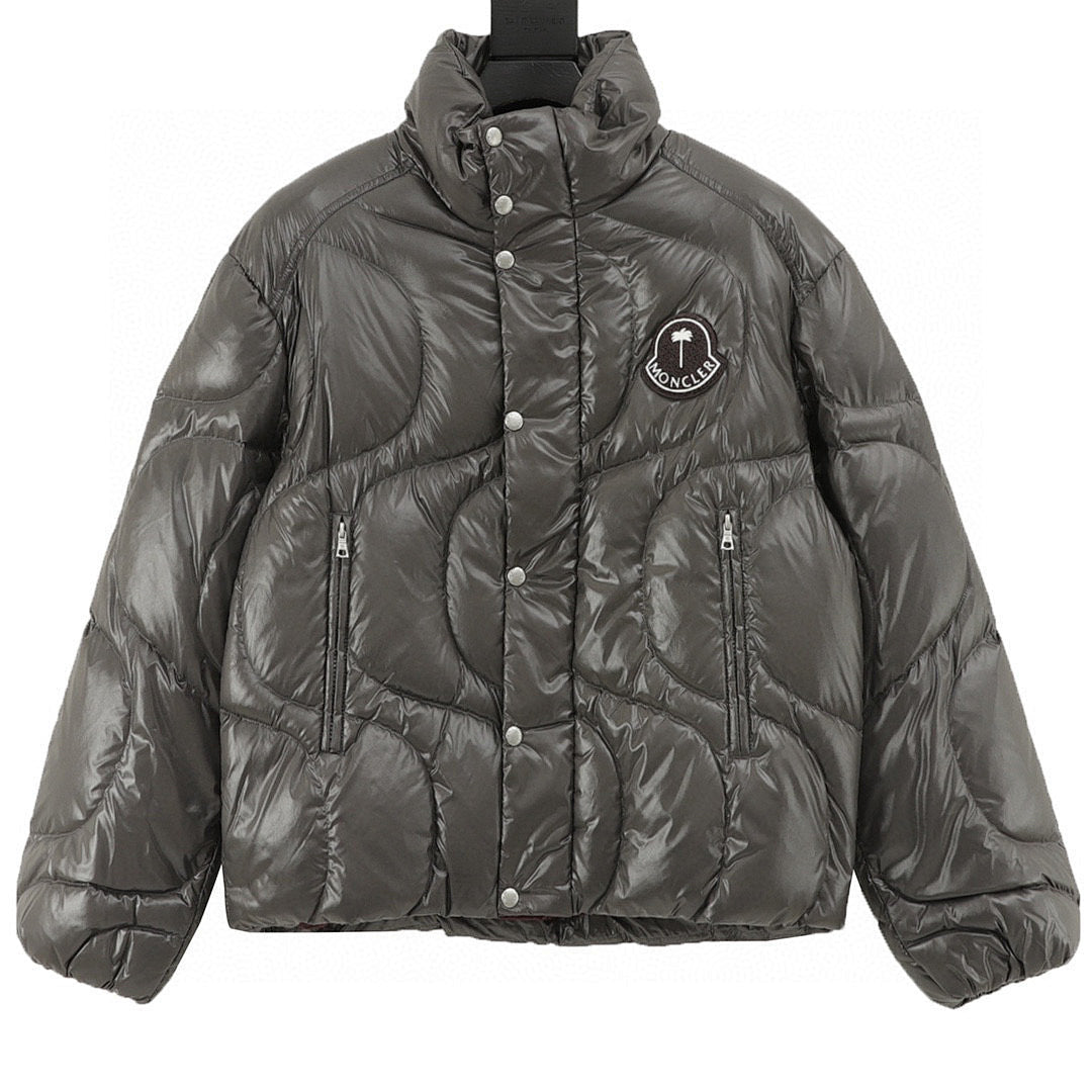 Moncler Palm Angels Wave-Quilted Down Jacket - Gray - front view