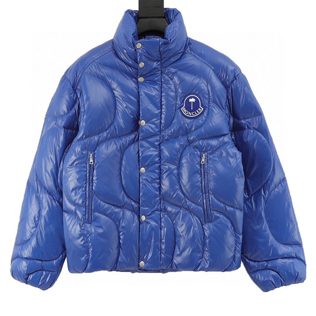 Moncler Palm Angels Wave-Quilted Down Jacket - Cobalt Blue - front view