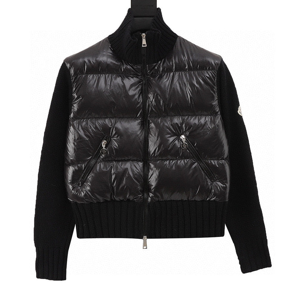 Moncler Cropped Knit-Sleeve Padded Jacket - Black - front view