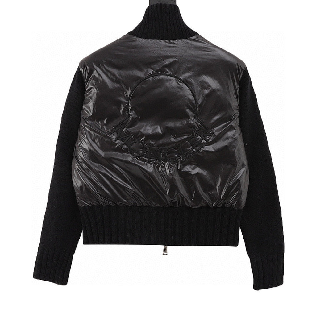 Moncler Cropped Knit-Sleeve Padded Jacket - Black - back view