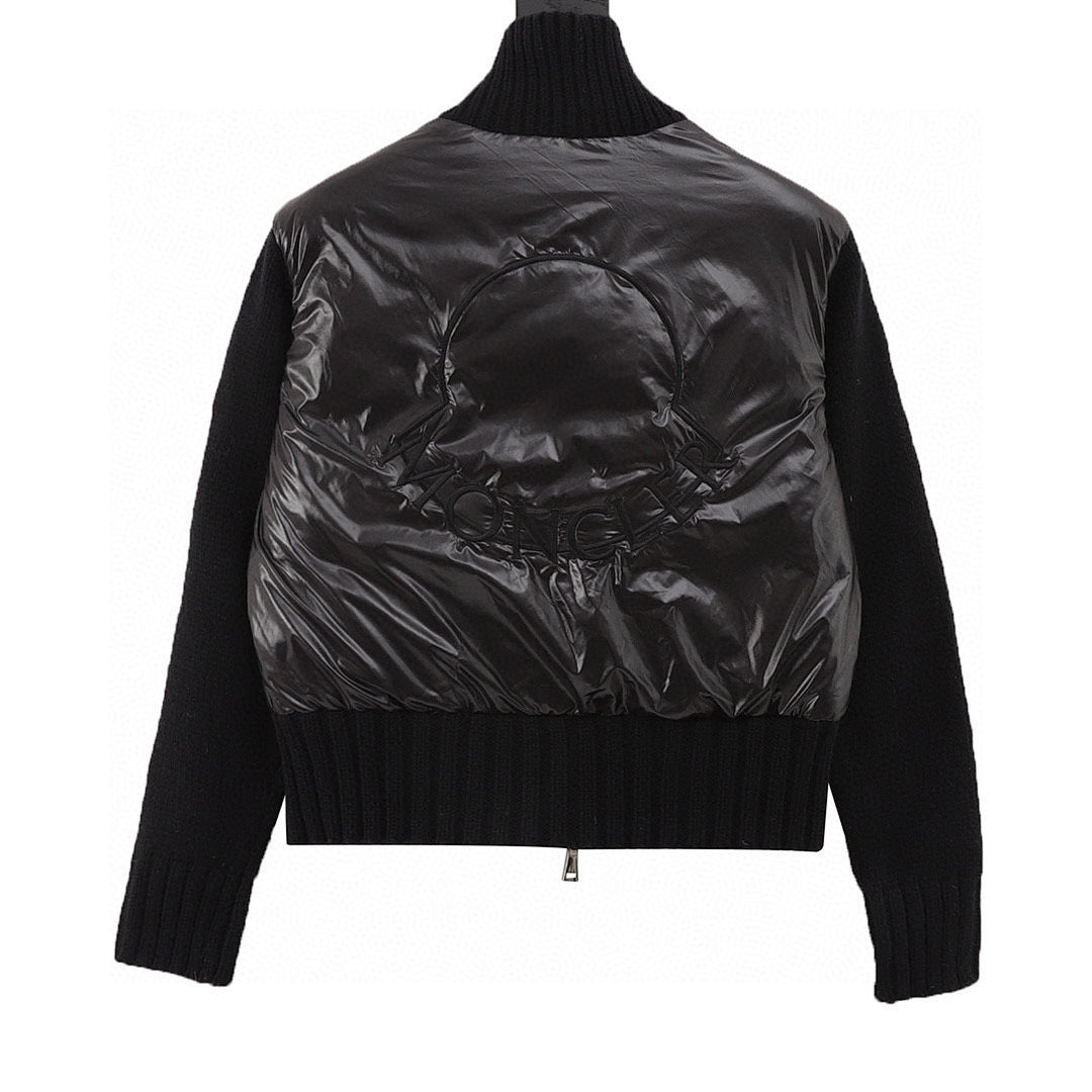 Moncler Cropped Knit-Sleeve Padded Jacket - Black - back view