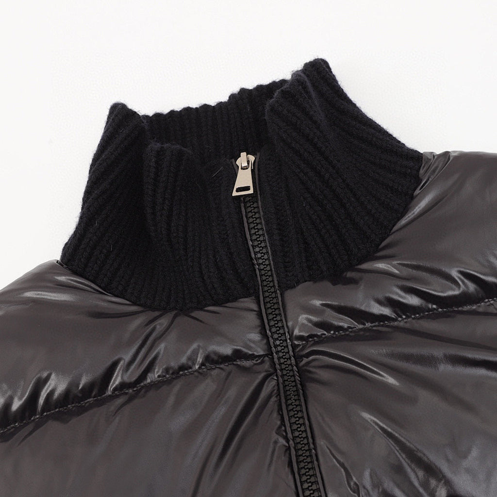 Moncler Cropped Knit-Sleeve Padded Jacket - Black - detail 1