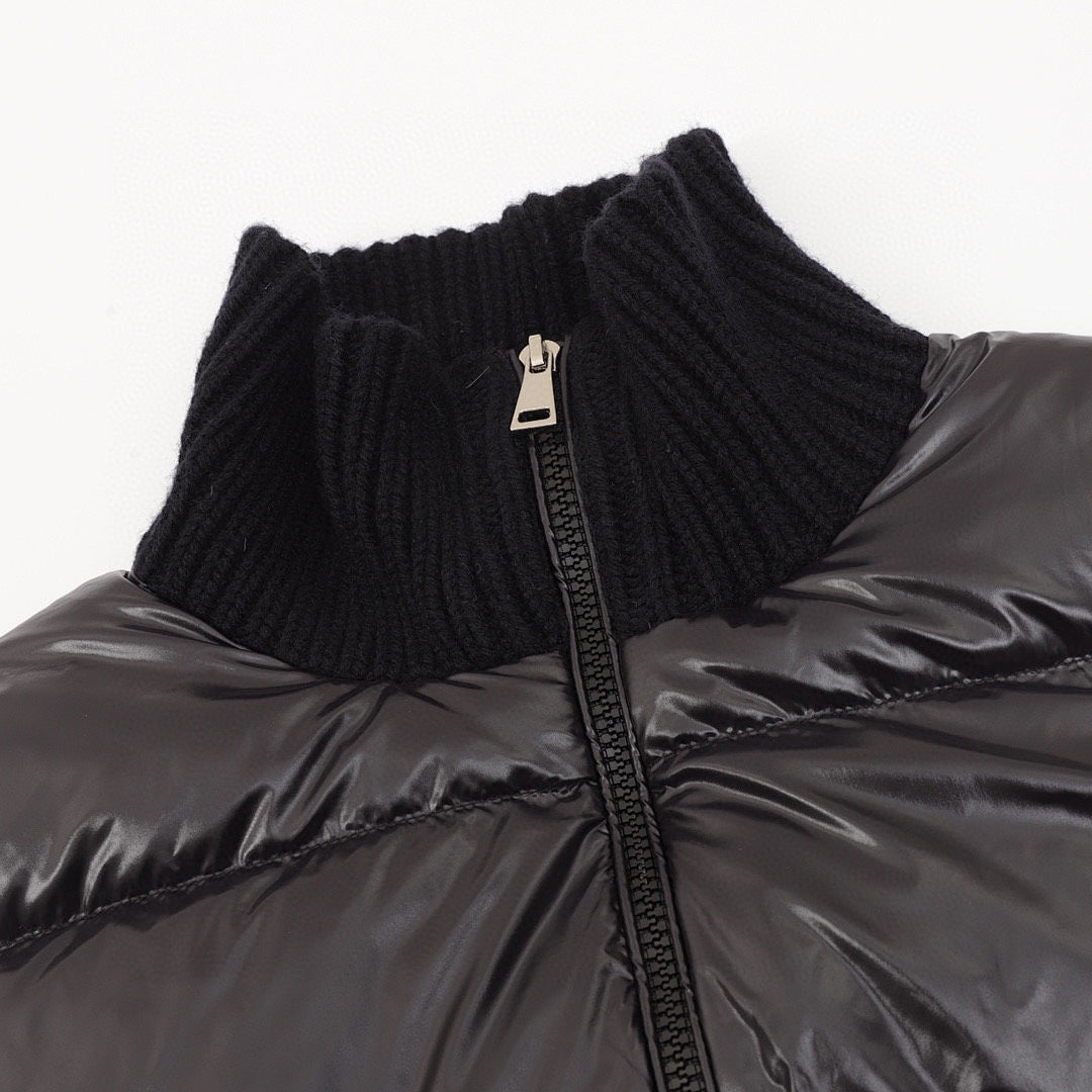 Moncler Cropped Knit-Sleeve Padded Jacket - Black - detail 1