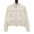 Moncler Cropped Knit-Sleeve Padded Jacket - Ivory - front view