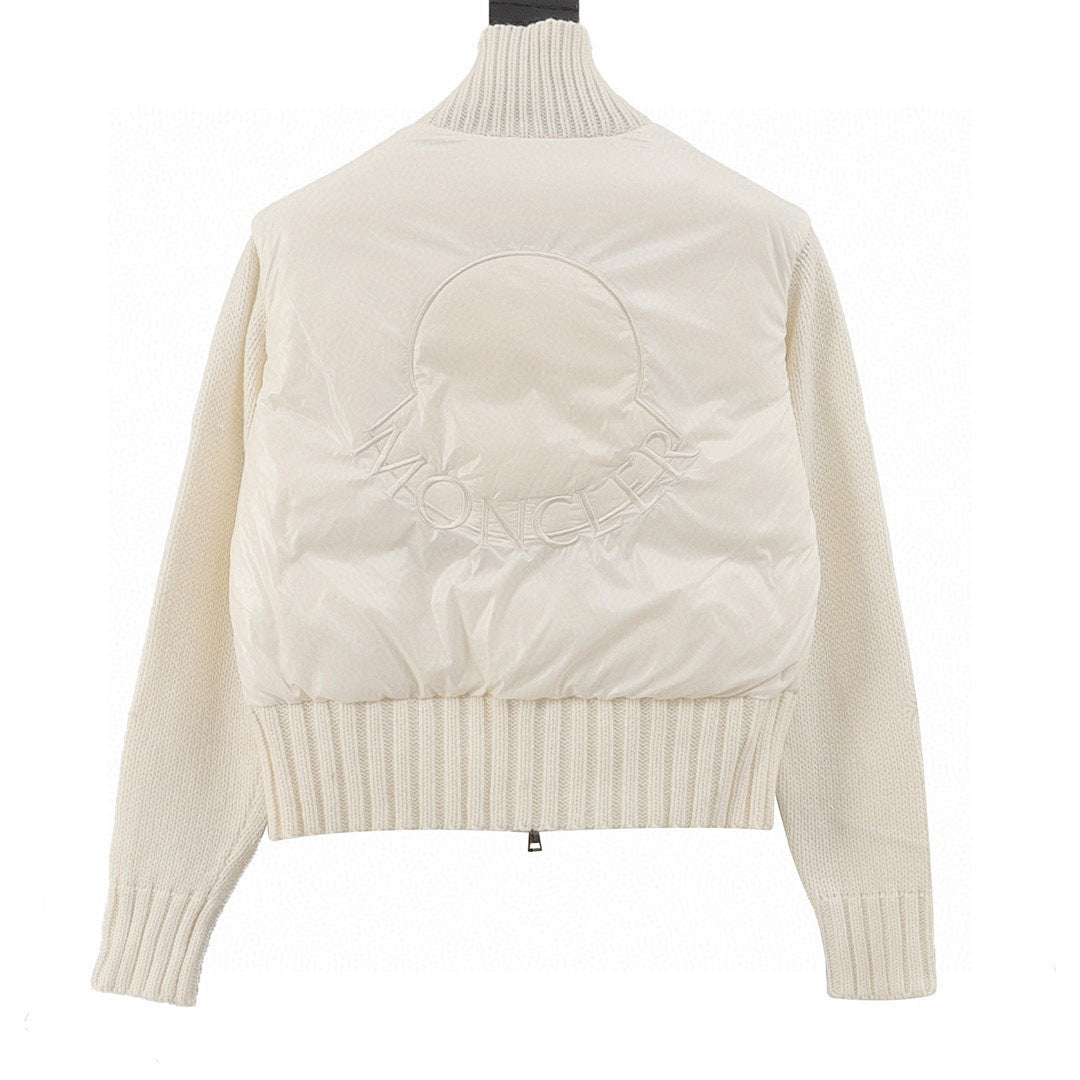 Moncler Cropped Knit-Sleeve Padded Jacket - Ivory - back view