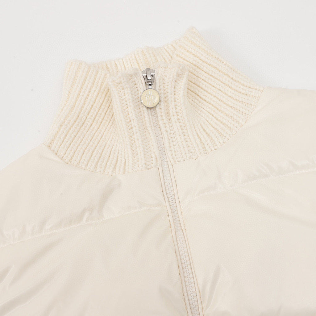 Moncler Cropped Knit-Sleeve Padded Jacket - Ivory - detail 1