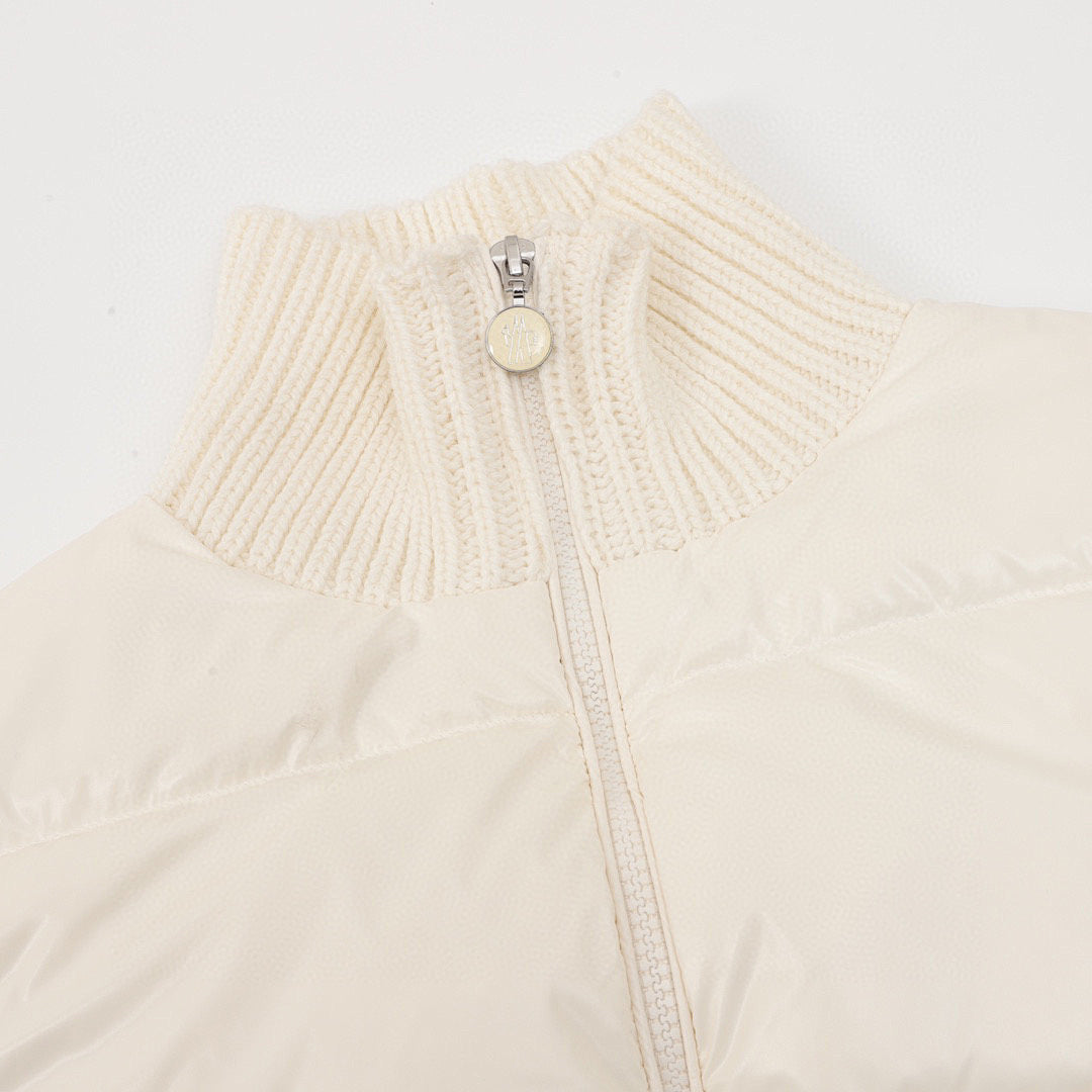 Moncler Cropped Knit-Sleeve Padded Jacket - Ivory - detail 1