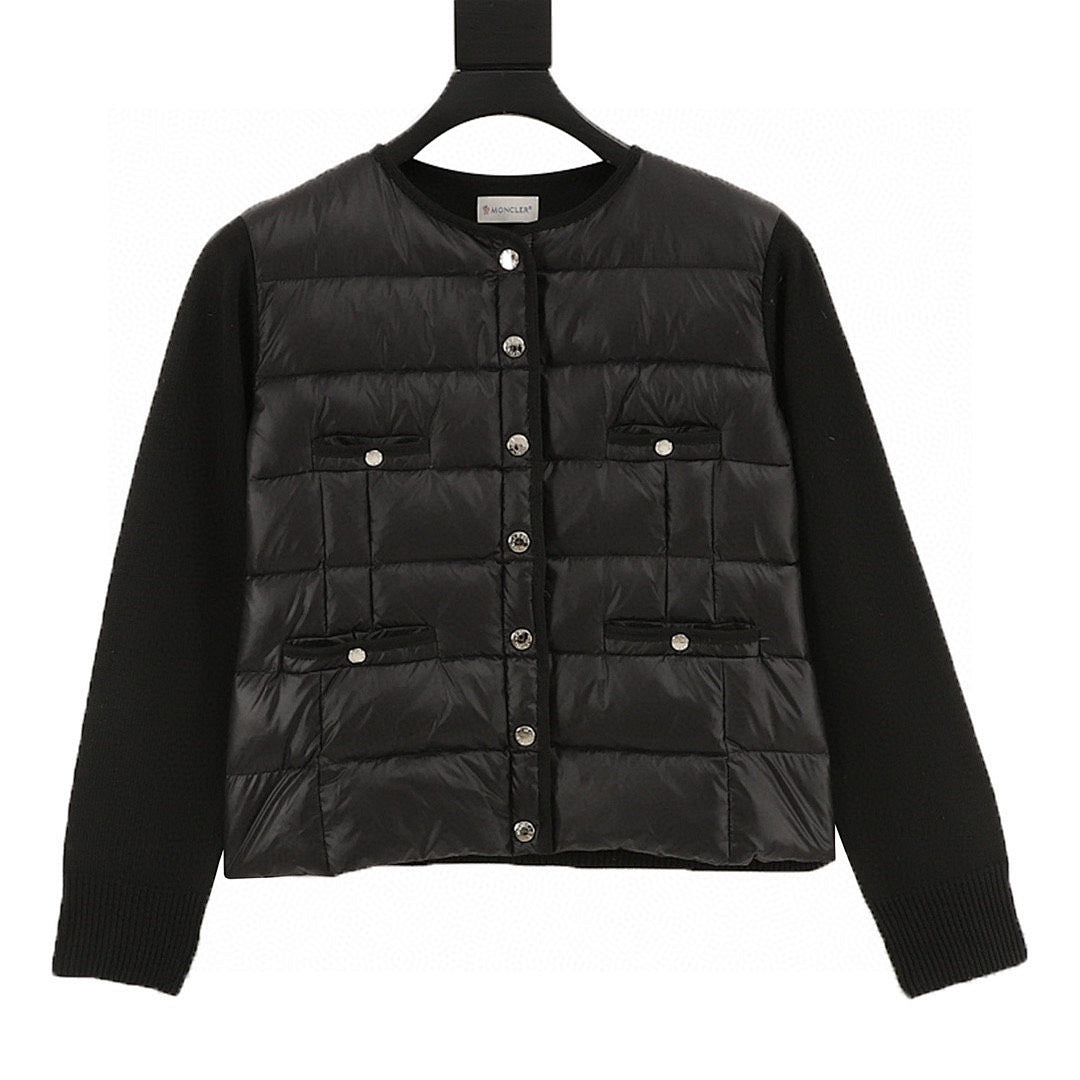Moncler Quilted-Front Button Cardigan - Black - front view