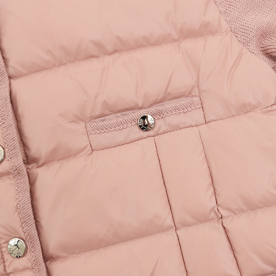 Moncler Quilted-Front Button Cardigan - Dusty Pink - detail 2