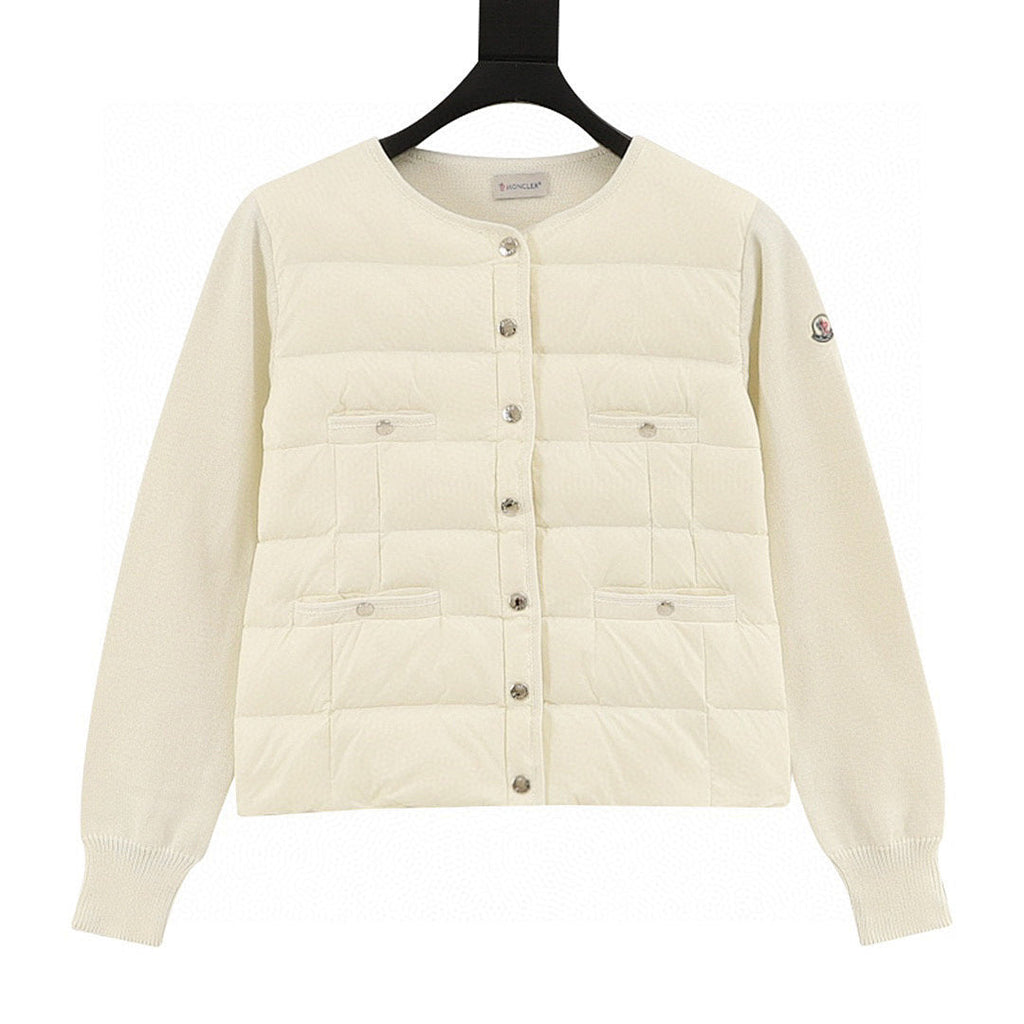 Moncler Quilted-Front Button Cardigan - Ivory - front view
