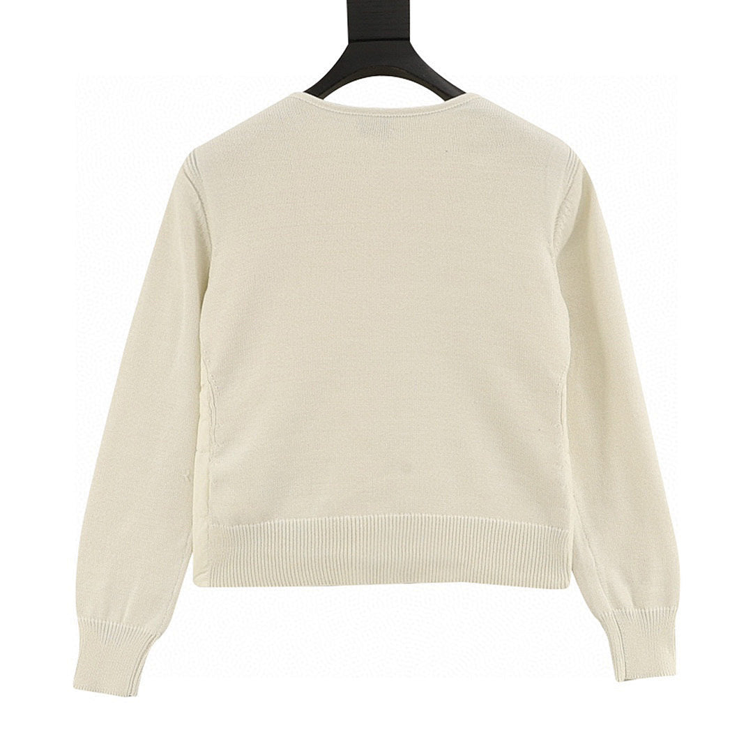 Moncler Quilted-Front Button Cardigan - Ivory - back view