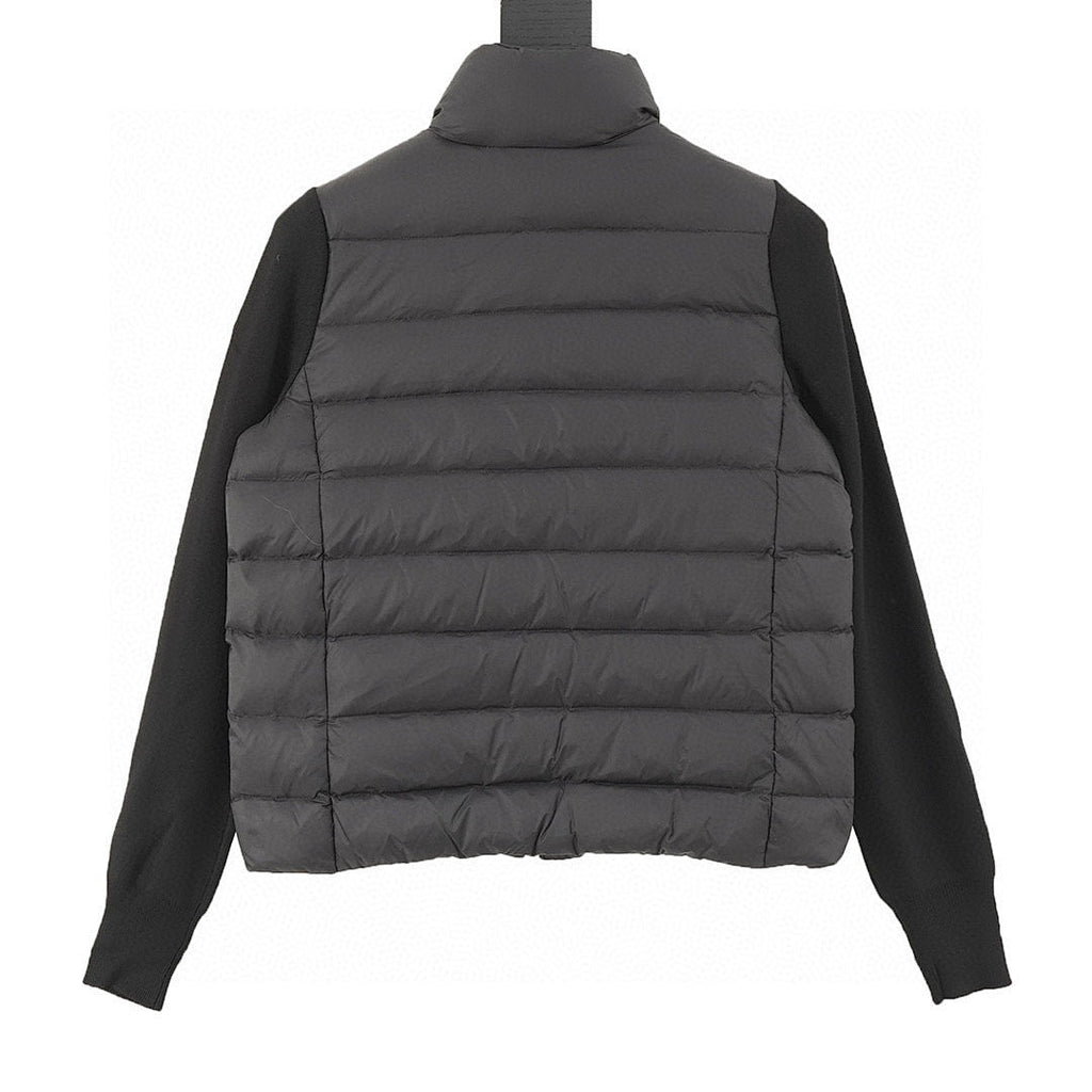 Moncler Stand-Collar Knit-Sleeve Padded Jacket - Black - back view
