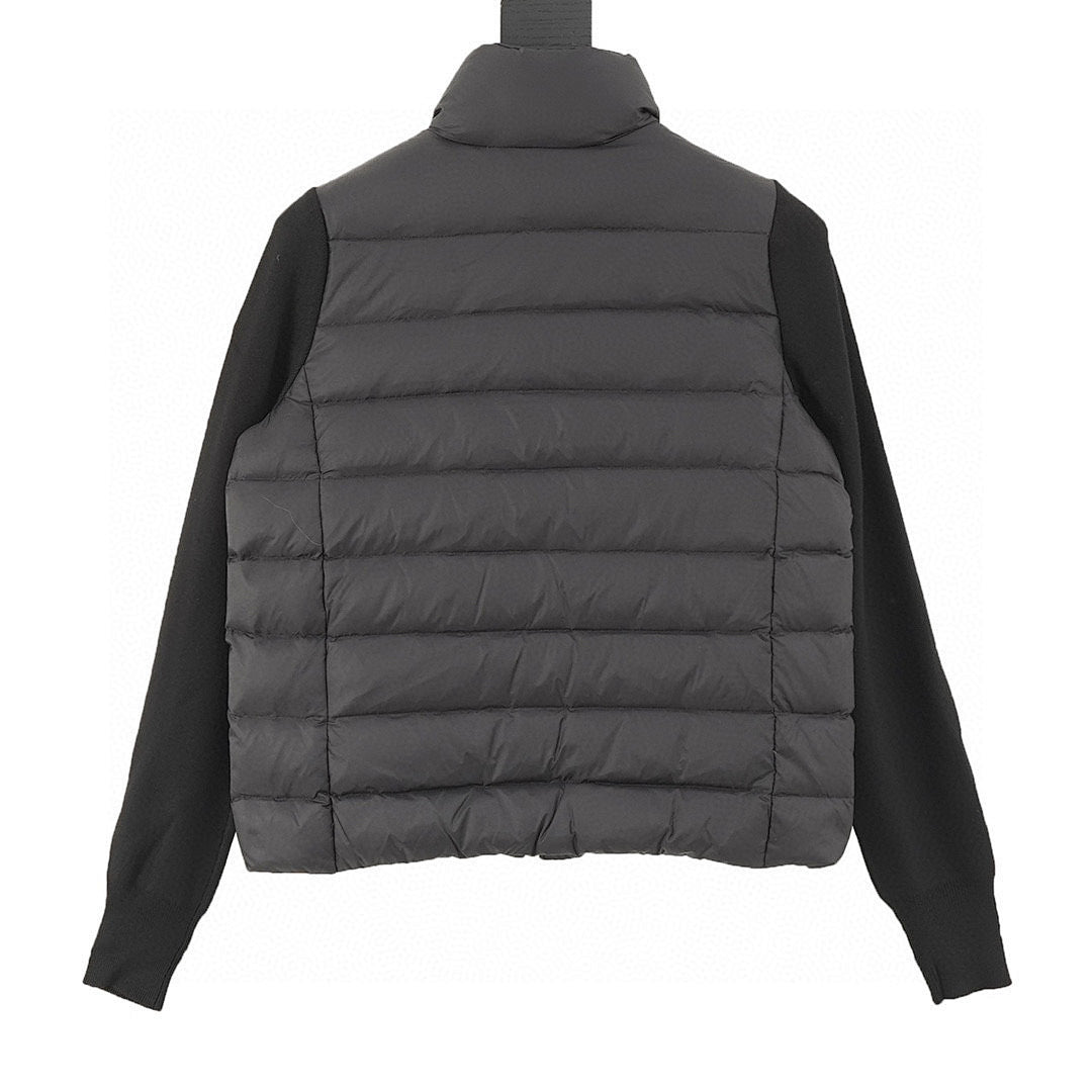 Moncler Stand-Collar Knit-Sleeve Padded Jacket - Black - back view