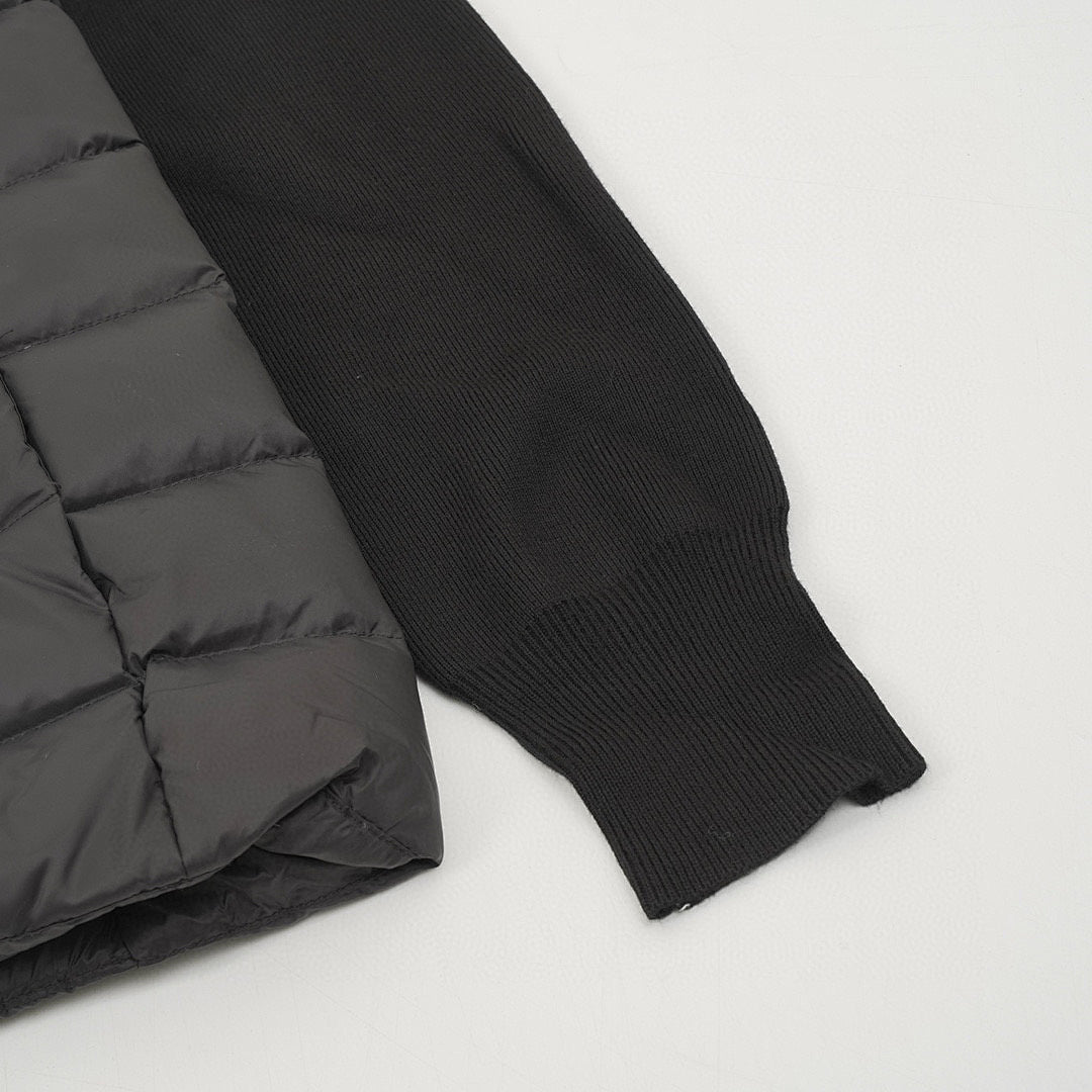 Moncler Stand-Collar Knit-Sleeve Padded Jacket - Black - detail 2
