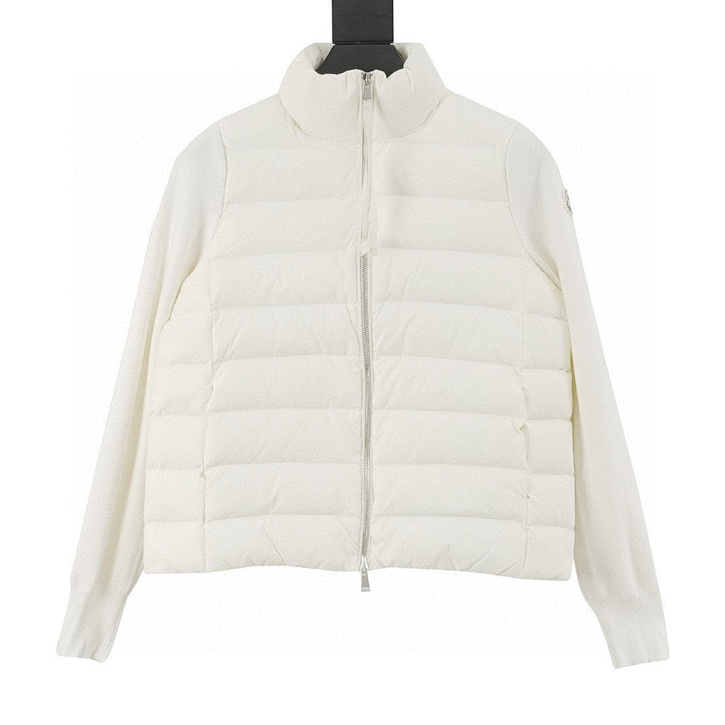 Moncler Stand-Collar Knit-Sleeve Padded Jacket - Ivory - front view