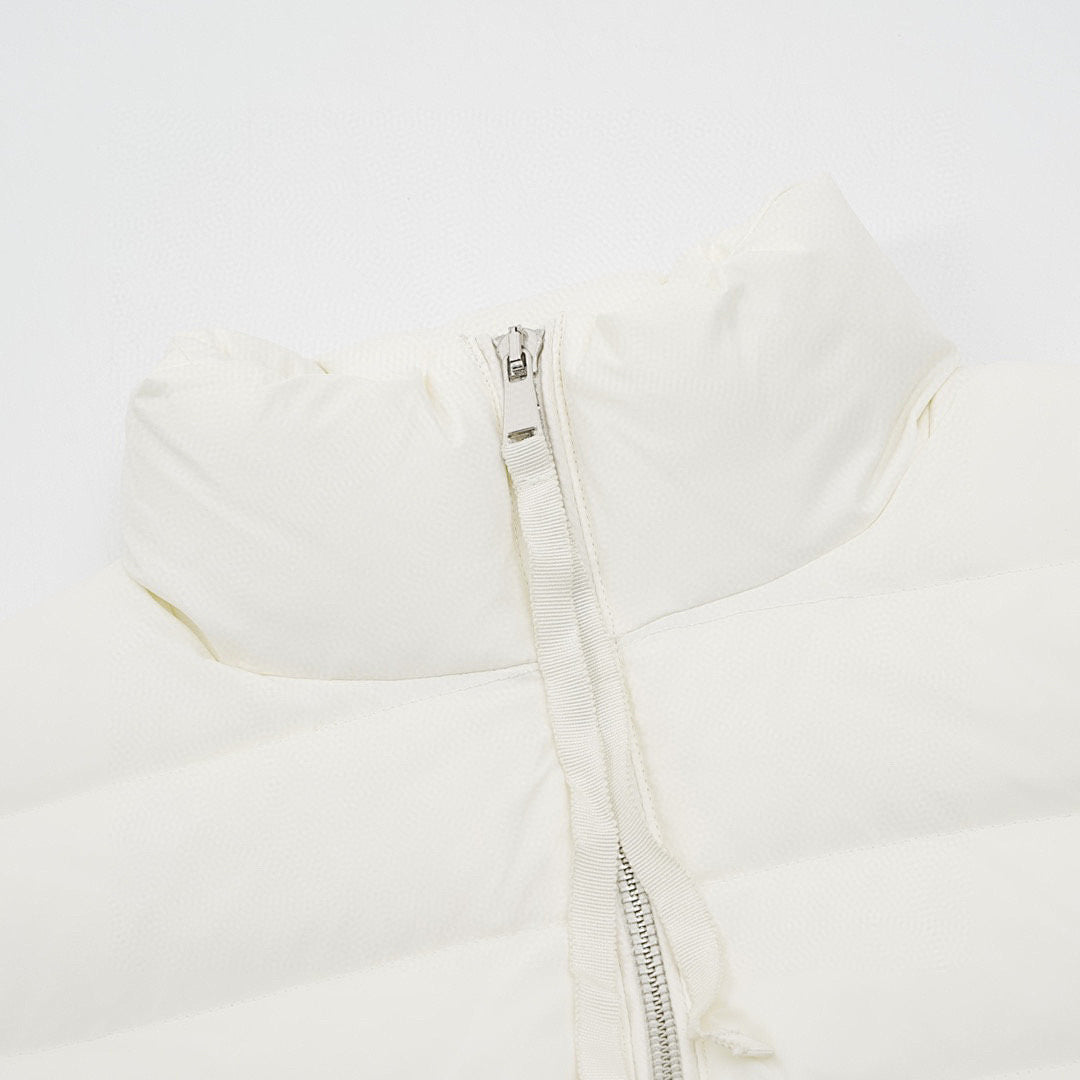 Moncler Stand-Collar Knit-Sleeve Padded Jacket - Ivory - detail 1