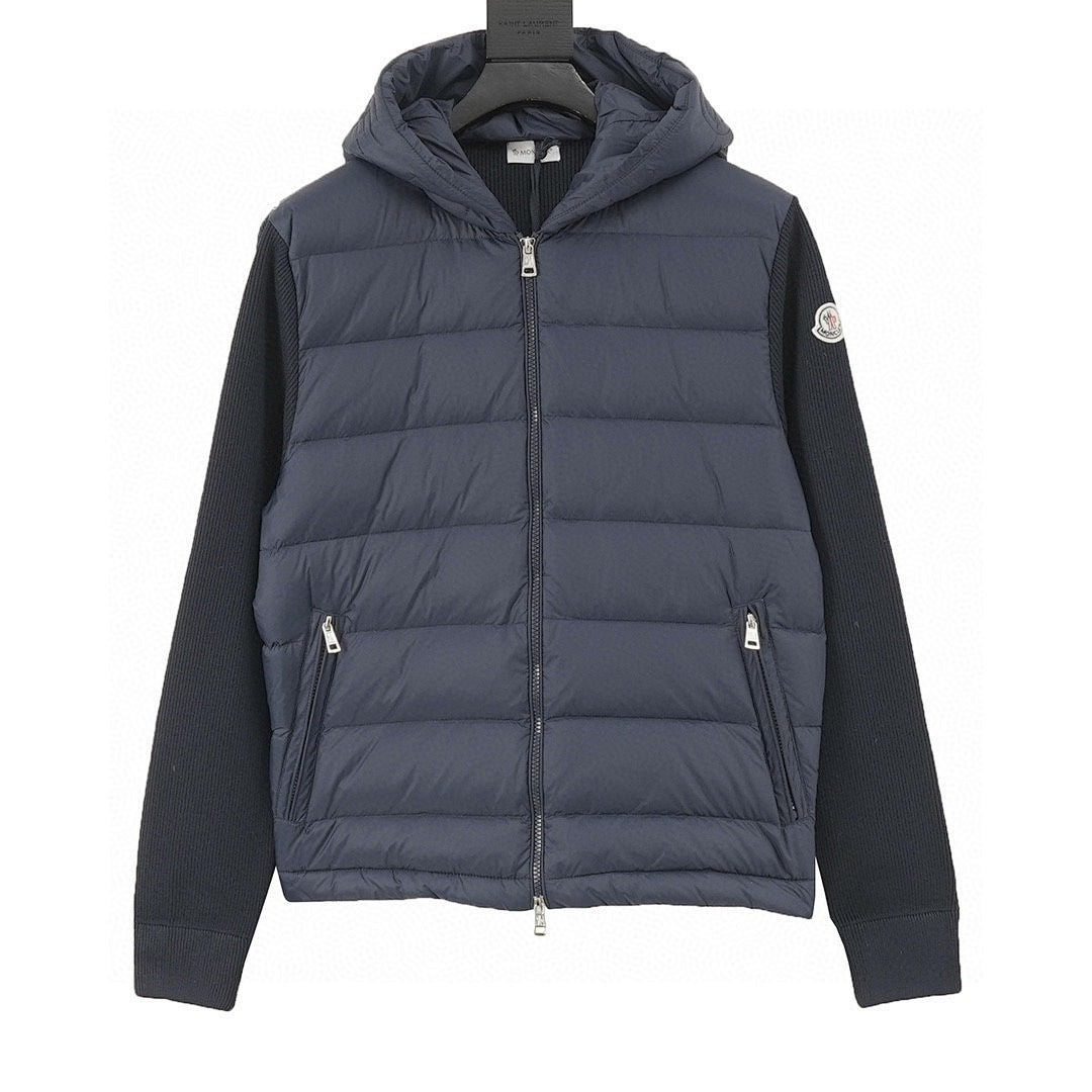 Moncler Hooded Quilted-Front Zip Cardigan - Navy - front view