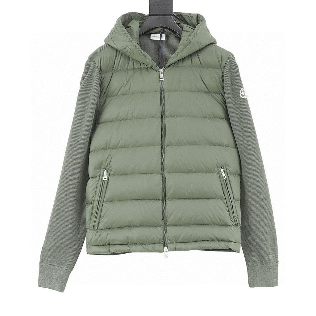 Moncler Hooded Quilted-Front Zip Cardigan - Sage Green - front view