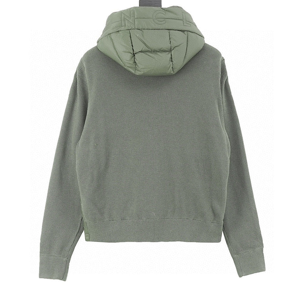 Moncler Hooded Quilted-Front Zip Cardigan - Sage Green - back view