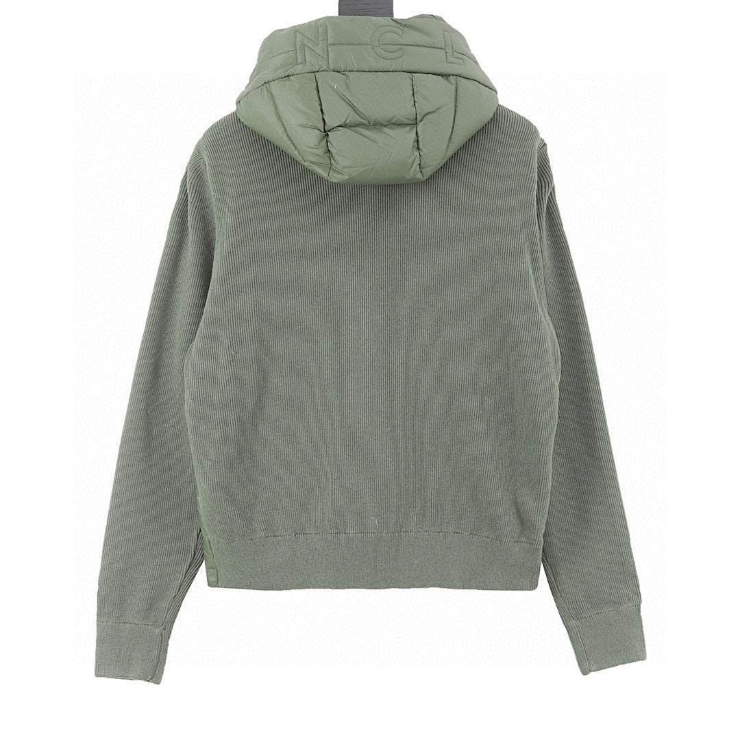 Moncler Hooded Quilted-Front Zip Cardigan - Sage Green - back view