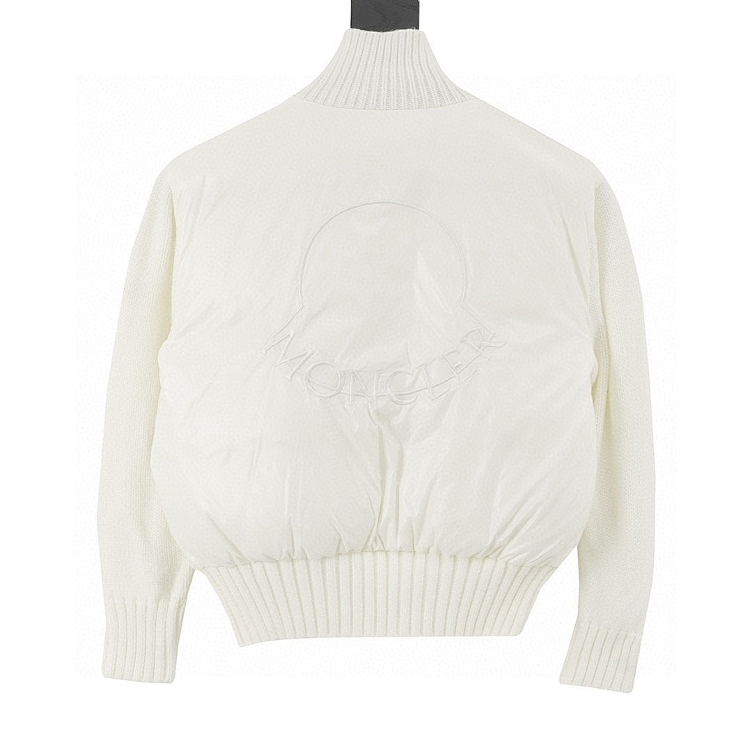 Moncler Padded Knit-Sleeve Bomber Jacket - Ivory - back view