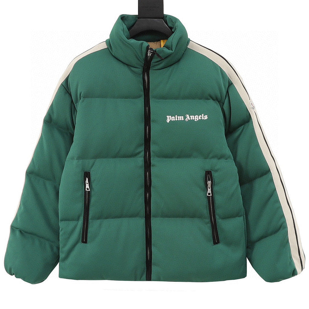 Moncler Palm Angels Striped-Sleeve Down Jacket - Green - front view