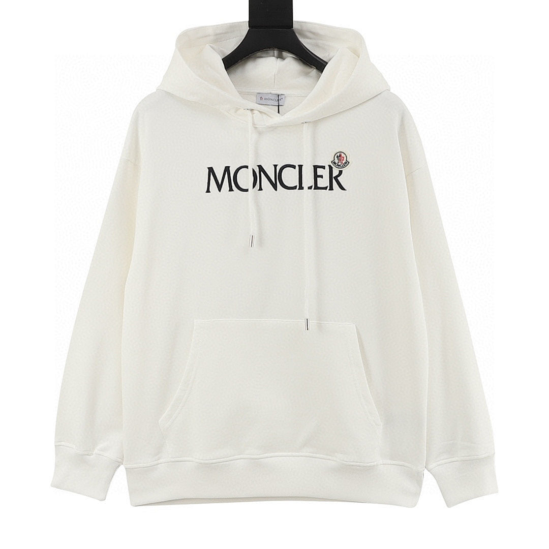 Moncler Chest-Logo Pullover Hoodie - Ivory - front view