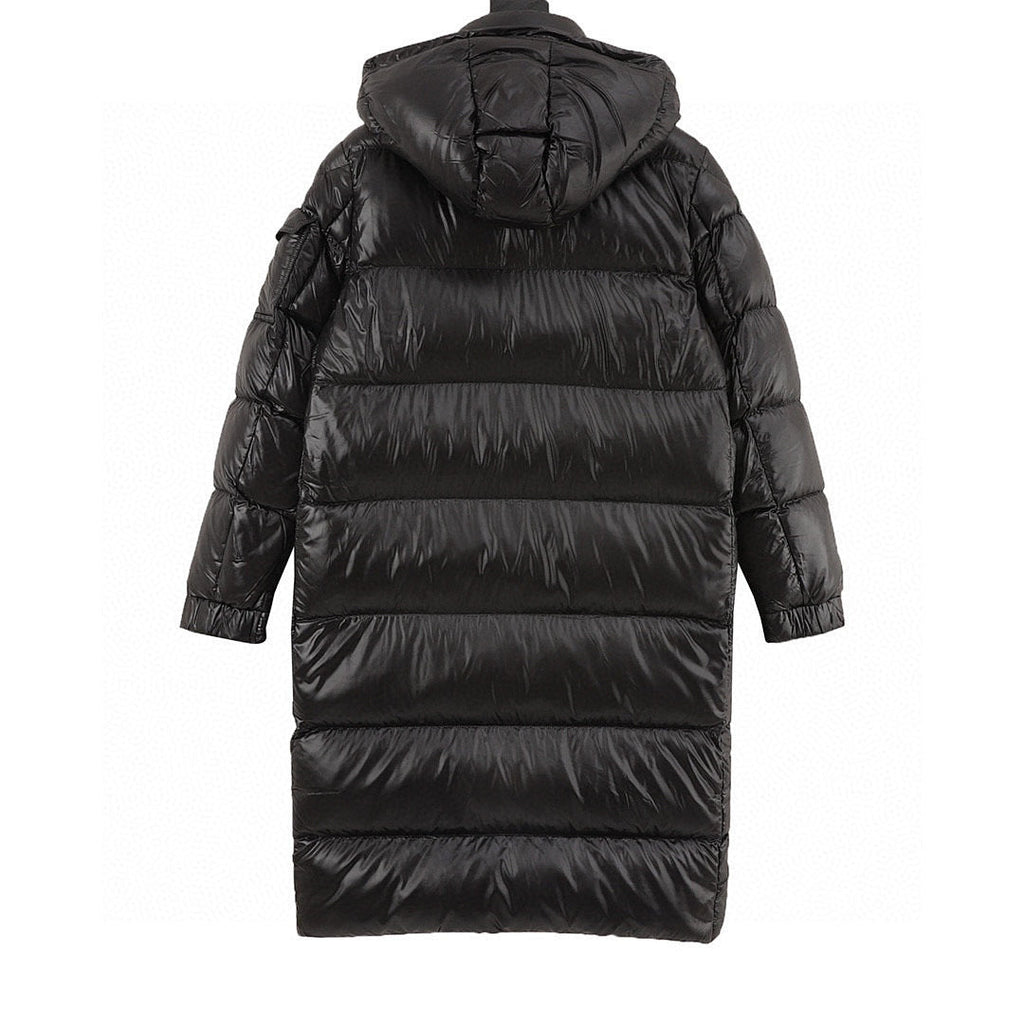 Moncler Maya Glossy Long Hooded Down Coat - Black - back view