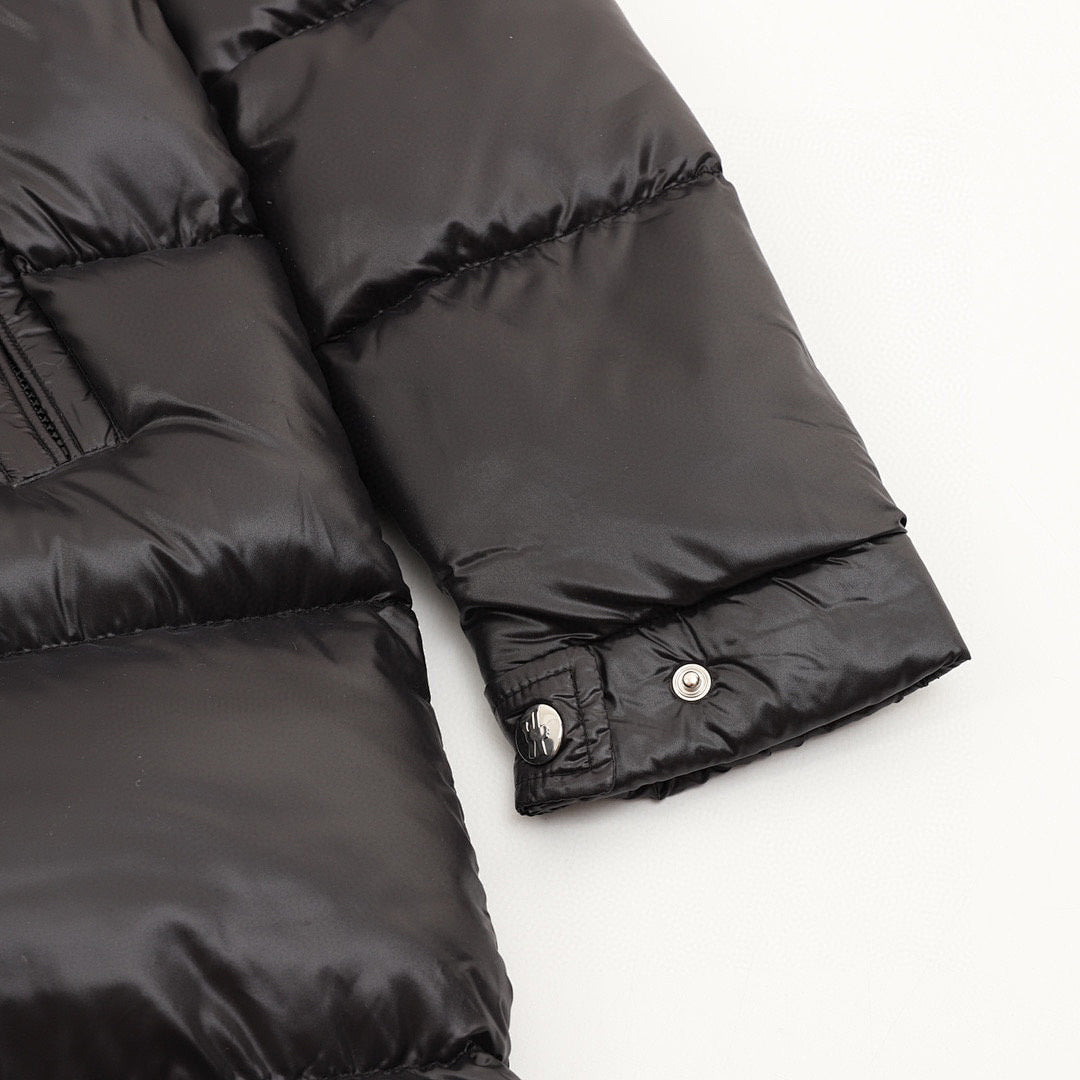 Moncler Maya Glossy Long Hooded Down Coat - Black - detail 2