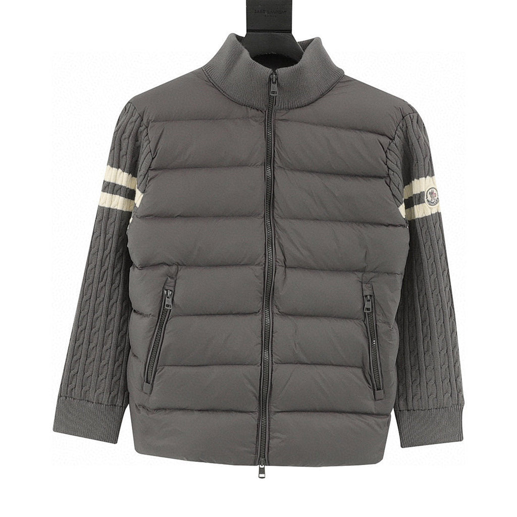 Moncler Men's Striped-Sleeve Padded Zip Cardigan - Gray - front view