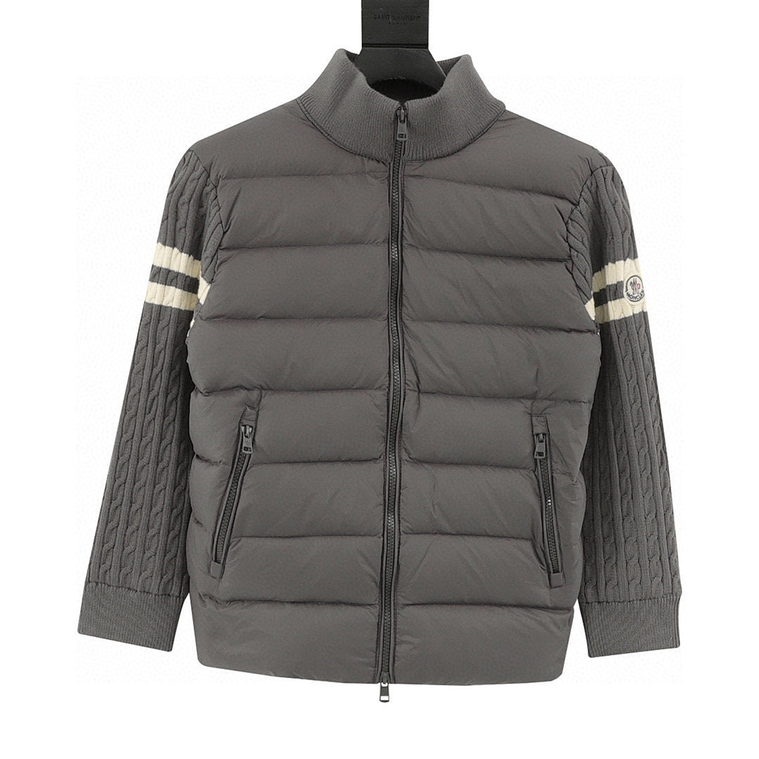 Moncler Men's Striped-Sleeve Padded Zip Cardigan - Gray - front view