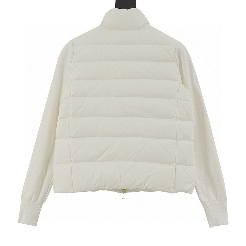 Moncler Chevron-Quilted Knit-Sleeve Jacket - Ivory - back view