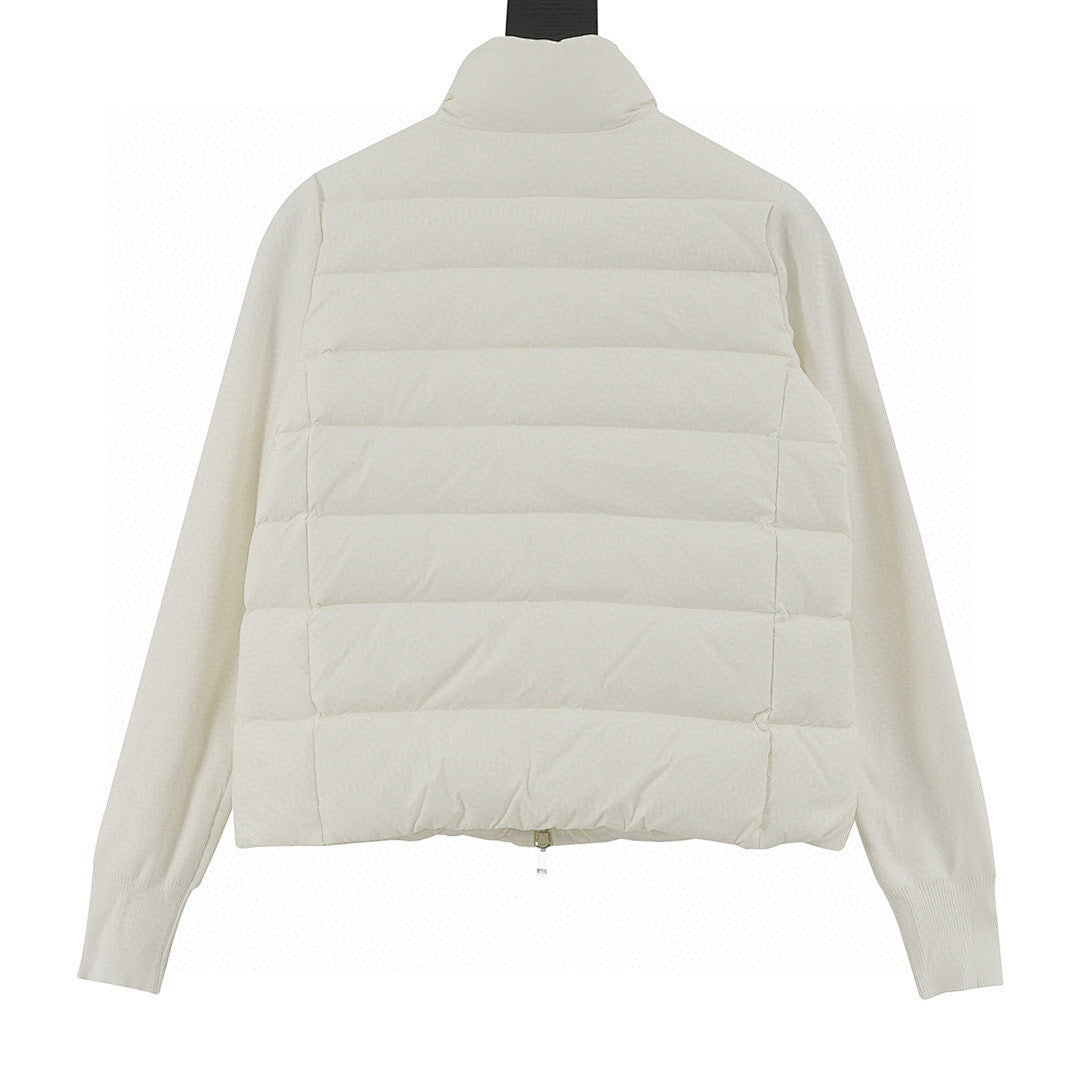 Moncler Chevron-Quilted Knit-Sleeve Jacket - Ivory - back view