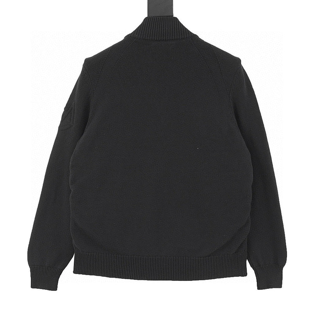 Moncler Quilted-Front Knit Zip Cardigan - Black - back view