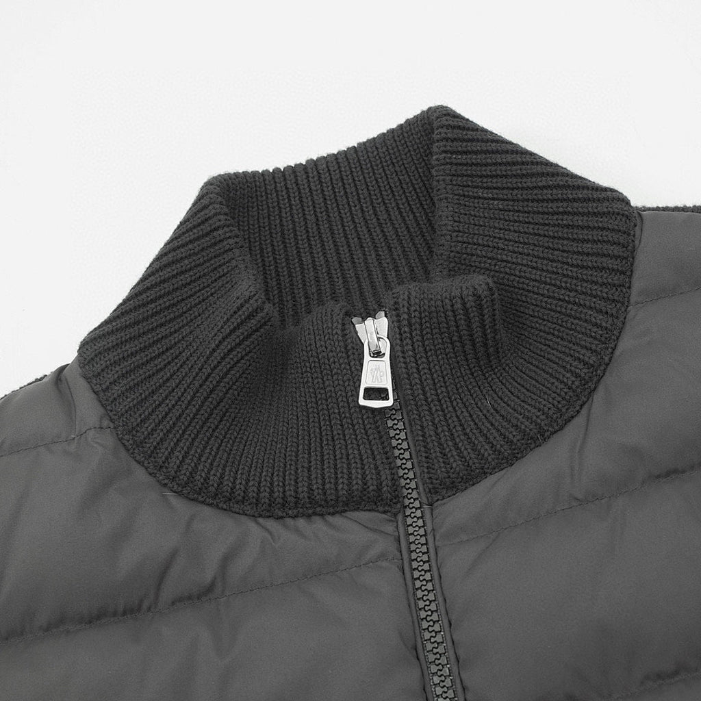 Moncler Quilted-Front Knit Zip Cardigan - Black - detail 1