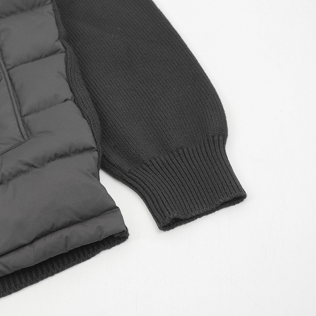 Moncler Quilted-Front Knit Zip Cardigan - Black - detail 3