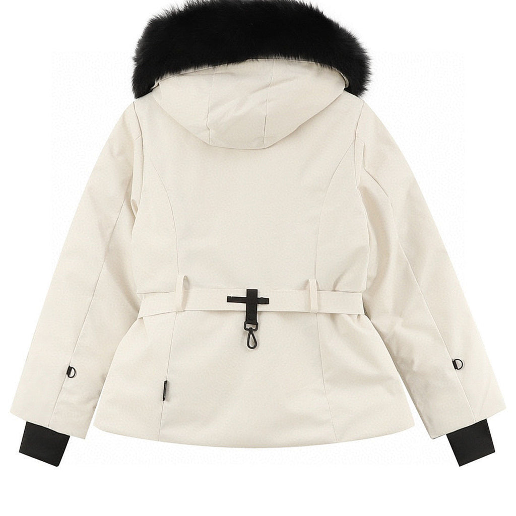 Moncler Bauges Belted Hooded Down Jacket - Ivory - back view