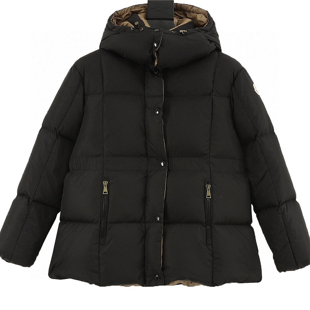 Moncler Agneux Women's Fitted Hooded Down Jacket - Black - front view