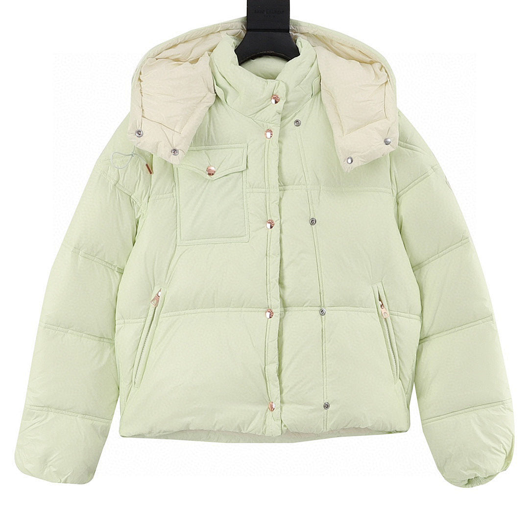 Moncler Women's Box-Quilted Hooded Down Jacket - Pale Green - front view