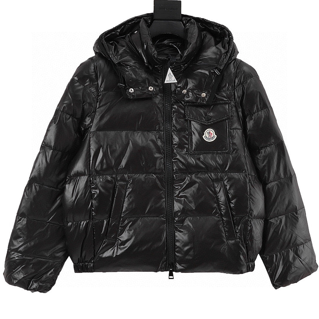 Moncler Andro Women's Glossy Hooded Down Jacket - Black - front view