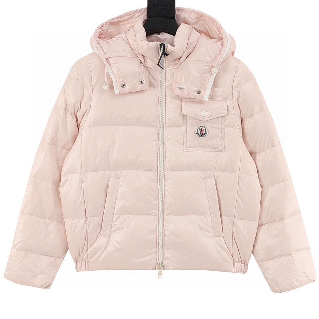 Moncler Andro Women's Short Hooded Down Jacket - Blush Pink - front view