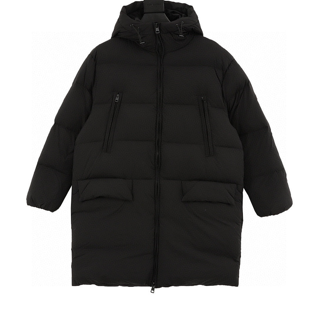 Moncler Bosona Hooded Mid-Length Down Coat - Black - front view