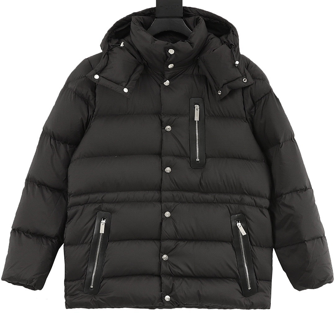Moncler Drawstring Hooded Down Jacket - Black - front view