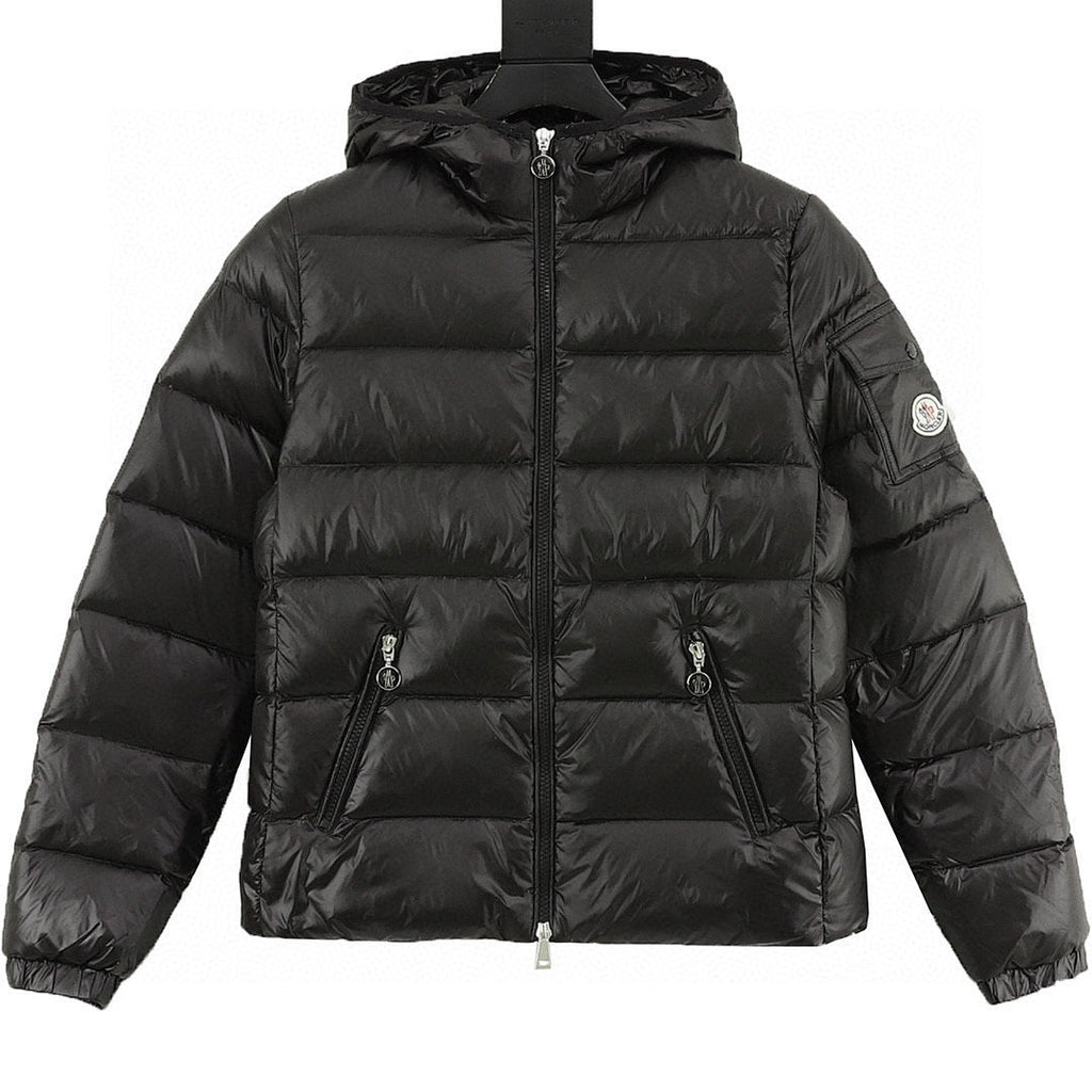 Moncler Women's Tape-Trim Hooded Down Jacket - Black - front view