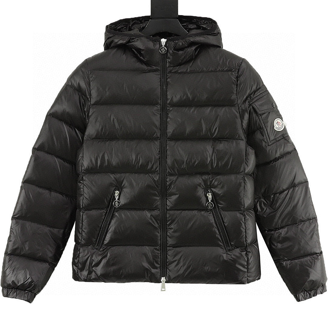 Moncler Women's Tape-Trim Hooded Down Jacket - Black - front view