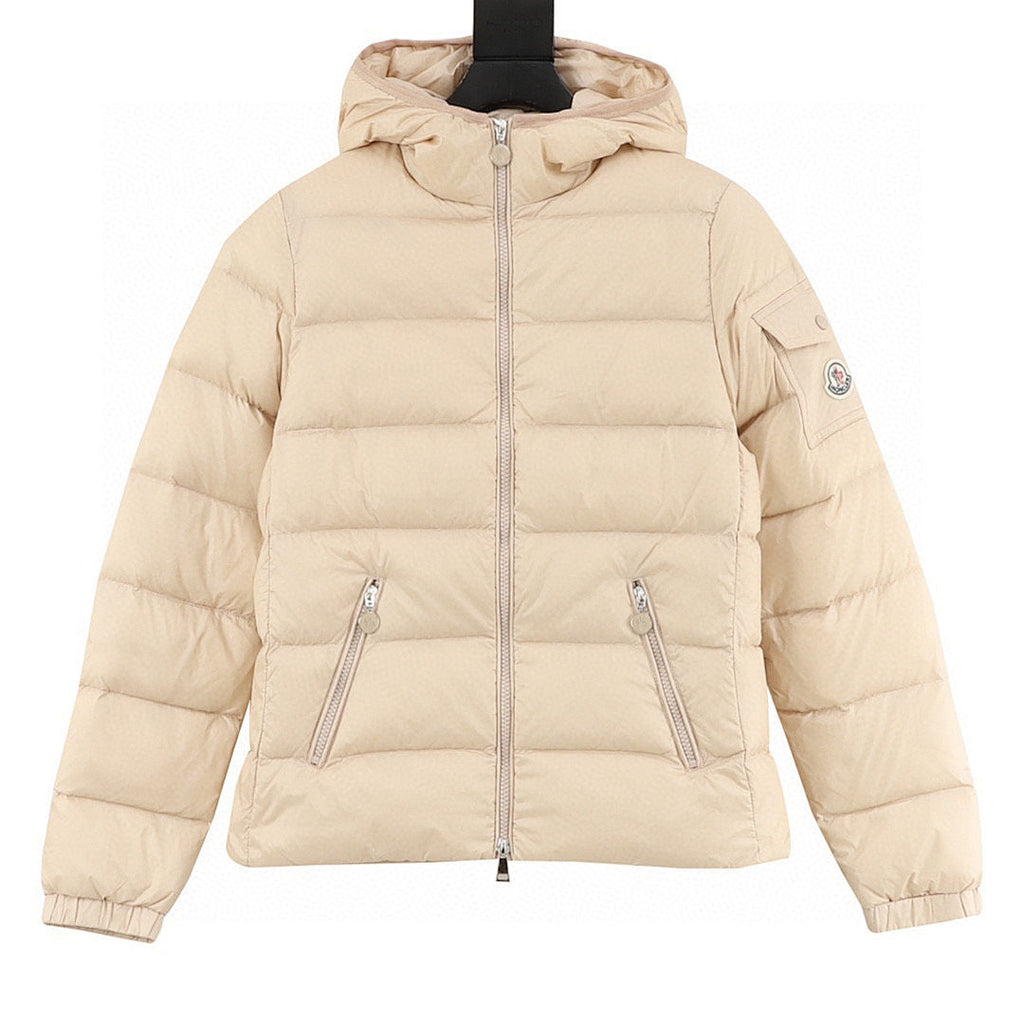 Moncler Women's Tape-Trim Hooded Down Jacket - Beige - front view