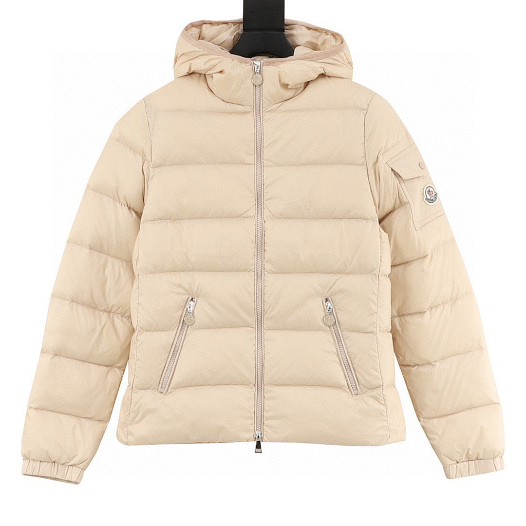 Moncler Women's Tape-Trim Hooded Down Jacket - Beige - front view