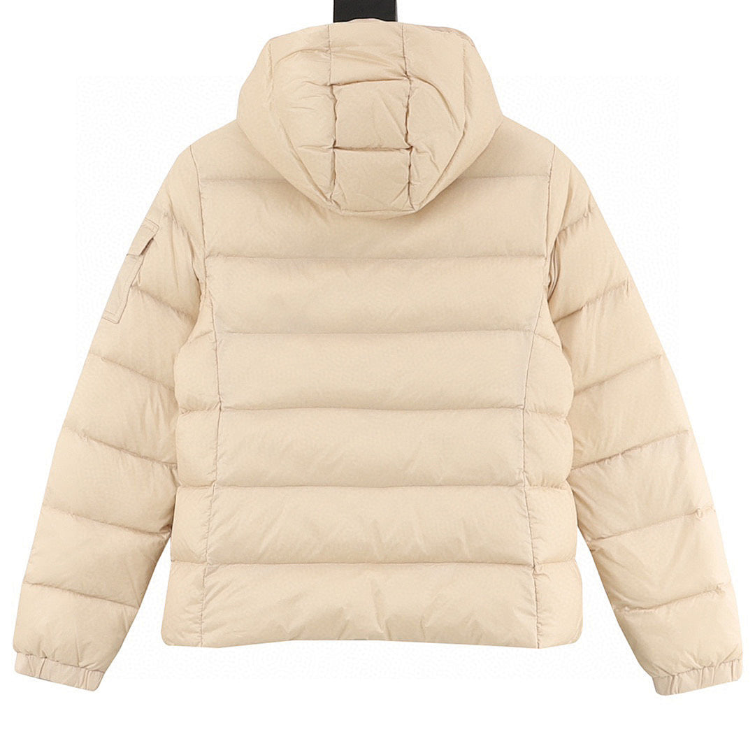 Moncler Women's Tape-Trim Hooded Down Jacket - Beige - back view