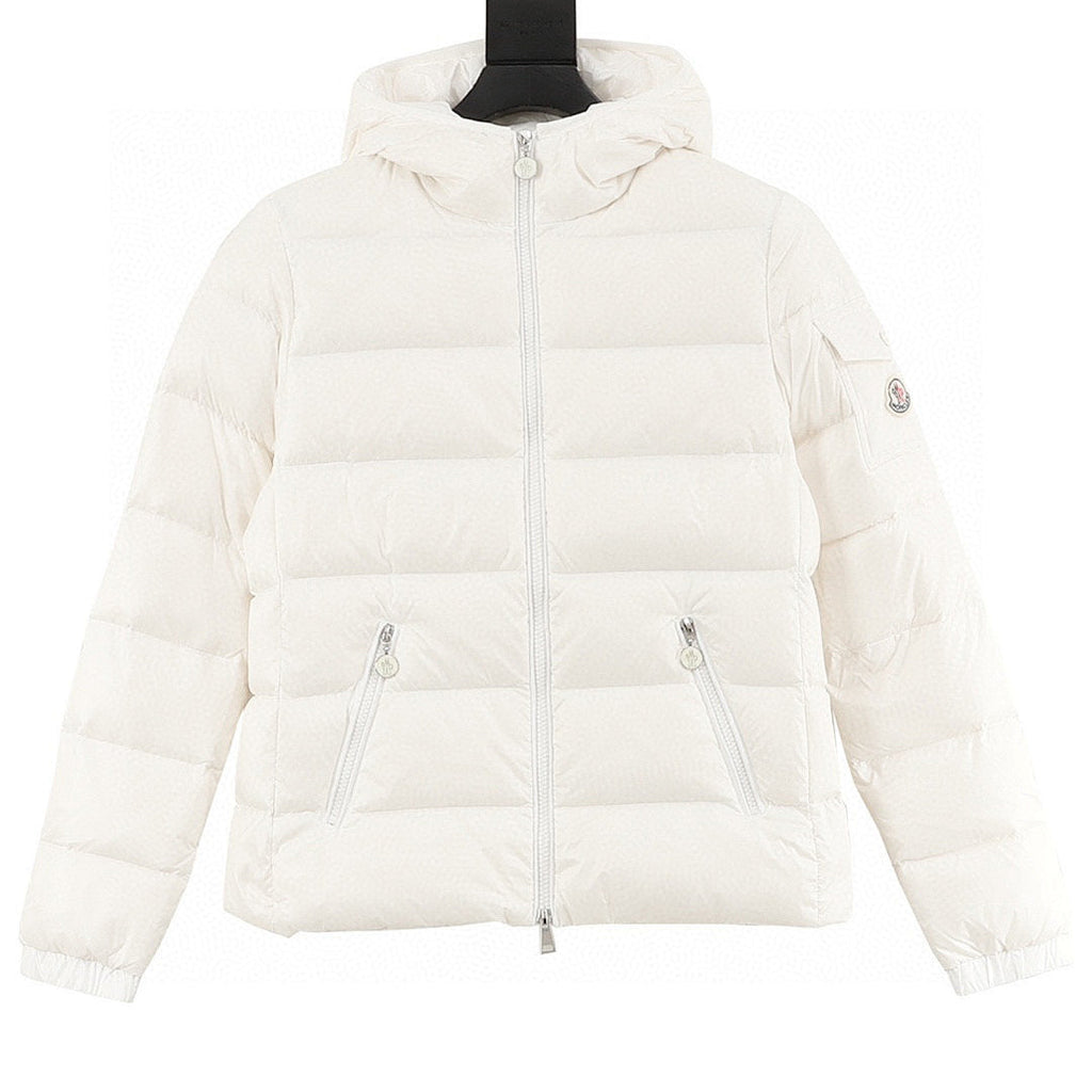 Moncler Women's Tape-Trim Hooded Down Jacket - Ivory - front view